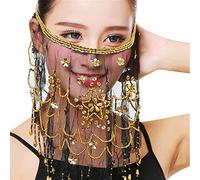 SamHeng Belly Dance Face Veil, Chiffon Face Veil with Sequins Beads for Belly Dance Costumes Performance Halloween Costume Accessory for Women and Girls