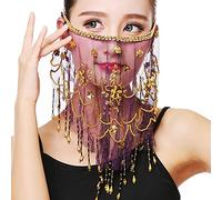SamHeng Belly Dance Face Veil, Chiffon Face Veil with Sequins Beads for Belly Dance Costumes Performance Halloween Costume Accessory for Women and Girls