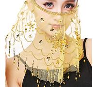 SamHeng Belly Dance Face Veil, Chiffon Face Veil with Sequins Beads for Belly Dance Costumes Performance Halloween Costume Accessory for Women and Girls