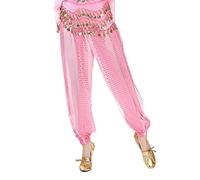 SamHeng Belly Dance Harem Pants, Women's Chiffon Tribal Arabic Trousers, Sequin Shiny Loose Belly Dance Costume Bloomer Trouser for Belly Dancing Yoga Pilates Zumba Party Performance Costume Pink