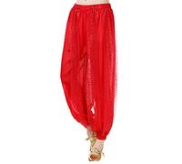 SamHeng Belly Dance Harem Pants, Women's Chiffon Tribal Arabic Trousers, Sequin Shiny Loose Belly Dance Costume Bloomer Trouser for Belly Dancing Yoga Pilates Zumba Party Performance Costume