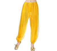 SamHeng Belly Dance Harem Pants, Women's Chiffon Tribal Arabic Trousers, Sequin Shiny Loose Belly Dance Costume Bloomer Trouser for Belly Dancing Yoga Pilates Zumba Party Performance Costume
