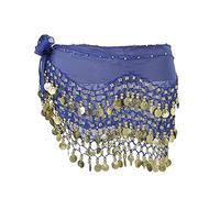SamHeng Belly Dance Hip Scarf with 128 Dangling Gold Coins, Chiffon 3 Rows Belly Dance Skirt Wrap Belt, Belly Dance Costume Accessories for Women Girls