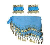 SamHeng Belly Dance Hip Scarf with Bracelet, 128 Coins Belly Dance Skirt Wrap Belt with Wrist Ankle Bracelets, Dance Skirt Belt Waist Chain for Belly Dance, Zumba or Yoga Class, Performance Costume