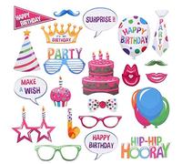 SamHeng Birthday Party Photobooth Props Kit, 22pcs Happy Birthday Decorations Props for Girls Boys Party Supplies Favors (No DIY)