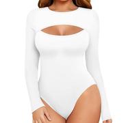 SamHeng Bodysuit for Women Long Sleeve Body Suits Mock Neck Ladies Tops Going Out Slim Fit Casual Bodysuits Leotard Skin-friendly Thong with Snap Closure(White/M)