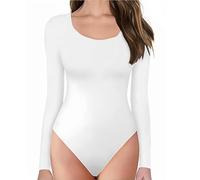 SamHeng Bodysuit for Women Long Sleeve Body Suits Round Neck Ladies Tops Going Out Slim Fit Casual Bodysuits Leotard Skin-friendly Thong with Snap Closure, White/L