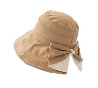 SamHeng Bowknot Sun Hat for Women, Wide Brim UV Protection Sunhat Packable Bucket Hat Foldable Beach Cap, Casual Fisherman Hat for Summer Outdoor Cycling Hiking Shopping Holiday （Khaki）