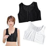 SamHeng Breathable Chest Binder for Tomboy Trans Lesbian Underwear Tank Tops Bandage Trans Sports Bustier Bra 2 Pack (as8, numeric, numeric_38, regular, regular, Black+White)