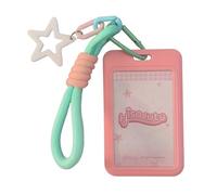 SamHeng Candy Color Card Holder with Star Pendant, Multipurpose Sliding Badge Holders Photocard Holder with Detachable Keychain Lanyard for Keys ID Card Bus Cards Idol Cards Photo Protector (Pink)