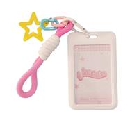 SamHeng Candy Color Card Holder with Star Pendant, Multipurpose Sliding Badge Holders Photocard Holder with Detachable Keychain Lanyard for Keys ID Card Bus Cards Idol Cards Photo Protector (White)