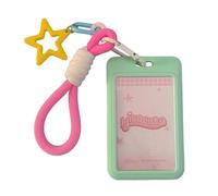SamHeng Candy Color Card Holder with Star Pendant, Multipurpose Sliding Badge Holders Photocard Holder with Detachable Keychain Lanyard for Keys ID Card Bus Cards Idol Cards Photo Protector (Green)
