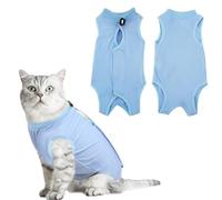 SamHeng Cat Professional Recovery Suit, Kitten Surgery Recovery Suit for Abdominal Wounds or Skin Diseases, Cats Anti Licking Vest Bodysuit, E-Collar Alternative for Cats after Surgery Wear (Blue-L)