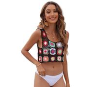 SamHeng Crochet Tank Top for Women, National Style Knitted Hollow Out Sleeveless Vest Top, Embroidery Floral Swimsuit Cover Up Beach Crop Top Casual Going Out Top for Summer Seaside Vacation (Black)