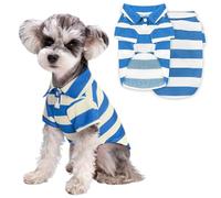 SamHeng Dog Polo Shirts, Fashion Striped Cat Puppy T-Shirts, Breathable Thin Dog Shirt Doggie Summer Outfit, Casual Pet Clothes for Teddy Bichon Frise Pomeranian French Bulldog Apparel (Blue-M)