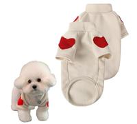 SamHeng Dog Sweatshirt Turtleneck Small Dog Hoodie Fleece Inside Dog Jumper Pet Dog Cat Sweater Pullover Warm Dog Clothes with Heart Print for Teddy Chihuahua Schnauzer Indoor Outdoor Wear (Beige-S)