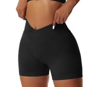 SamHeng Gym Shorts for Women, High Waisted Crossover Yoga Short Seamlesss Quick Dry Tummy Control Hot Pants, Sexy Hip Lifting Workout Running Cycling Sport Shorts Butt Lifting Shorts (Black-M)