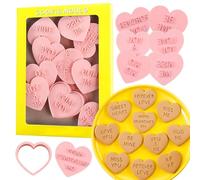 SamHeng Heart Cookie Cutter & Stamp Set, 10 Pcs Plastic Biscuit Moulds with Love Messages, 2-in-1 Baking Tools for Valentine's Day Birthday Christmas
