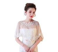 SamHeng Lace Wedding Cape for Bridal, Women Embroidered Flower Bolero Shawl Wrap Shoulder Cover-Up Tulle Capelets for Evening Prom Party Fancy Dress Performance Photo Props (White)