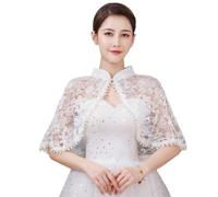 SamHeng Lace Wedding Shawl Wrap for Women, White Stand Collar Pearl Pendant Evening Cape Bridal Shoulder Cover Up Scarf Open Front Prom Party Dress Bolero Shrug Cardigans Elegant Capelet