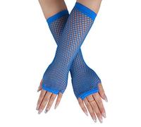 SamHeng Long Fishnet Gloves, Blue Fingerless Arm Warmers Mesh Fancy Dress Gloves, Fancy Dress Punk Accessory for Women Girls Kids 80s Costume Evening Party Supplies Tutu Rave Hen Night