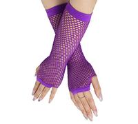SamHeng Long Fishnet Gloves, Purple Fingerless Arm Warmers Mesh Fancy Dress Gloves, Fancy Dress Punk Accessory for Women Girls Kids 80s Costume Evening Party Supplies Tutu Rave Hen Night