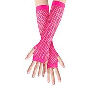 SamHeng Long Fishnet Gloves, Rose Fingerless Arm Warmers Mesh Fancy Dress Gloves, Fancy Dress Punk Accessory for Women Girls Kids 80s Costume Evening Party Supplies Tutu Rave Hen Night