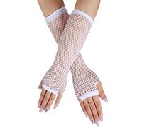 SamHeng Long Fishnet Gloves, White Fingerless Arm Warmers Mesh Fancy Dress Gloves, Fancy Dress Punk Accessory for Women Girls Kids 80s Costume Evening Party Supplies Tutu Rave Hen Night
