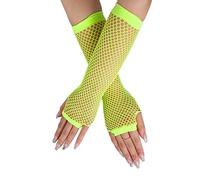 SamHeng Long Fishnet Gloves, Yellow Fingerless Arm Warmers Mesh Fancy Dress Gloves, Fancy Dress Punk Accessory for Women Girls Kids 80s Costume Evening Party Supplies Tutu Rave Hen Night