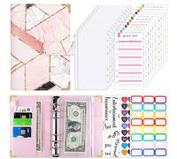 SamHeng Marble A6 Budget Binder Kit, PU Leather Ring Binder Notebook Money Saving Wallet with 12 Cash Envelopes, 12 Budget Sheets, Letter Number Stickers and 24 Label Stickers for Travel Diary (Pink)