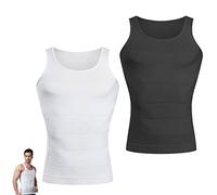SamHeng Men's 2 Pack Slimming Body Shaper Tank Tops, Seamless Compression Undershirts, Abdomen Control, Black/White, L