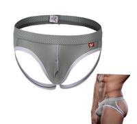 SamHeng Men's Jockstrap, Sexy Low Rise Sports Briefs for Men, Breathable Workout Jock Straps with Leg Strap, Mesh Athletic Supporters Underwear for Men, Stretch Soft Men's Daily Thong Underwear Gray