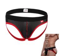 SamHeng Men's Jockstrap, Sexy Low Rise Sports Briefs for Men, Breathable Workout Jock Straps with Leg Strap, Mesh Athletic Supporters Underwear for Men, Stretch Soft Men's Daily Thong Underwear Black