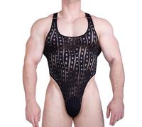 SamHeng Men's Lace Bodysuit See Through Crossdresser Lingerie for Men