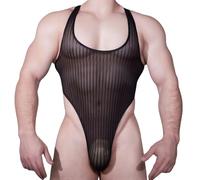 SamHeng Men's Mesh Bodysuit Sexy Lingerie Set for Men Sleeveless