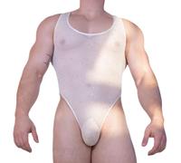 SamHeng Men's Mesh Sequin Bodysuit See Through Crossdresser Lingerie White