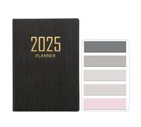 SamHeng Mini 2025 Pocket Diary, PU Texture Cover 120 Pages Daily Planner A7 Week to View Appointment Diary Planner and Organiser Palm-sized Calendar Notebook with Morandi Sticky Tabs (Black)