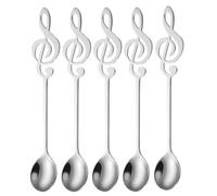 SamHeng Musical Note Coffee Spoons, 5 PCS Stainless Steel Dessert Spoons Teaspoons for Stirring Espresso Cocktail Cake Ice Cream for Home Coffee Shop
