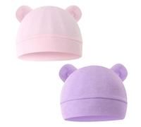 SamHeng Newborn Baby Hat Infant Beanie Hat 2 Pack Cotton Newborn Hospital Nursing Hats for Boys Girls Unisex 0-6 Months(Pink+Purple)
