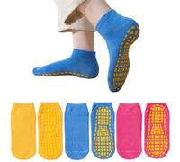 SamHeng Non Slip Socks for Kids, 3 Pairs Colored Trampoline Sock Dispensing Socks, Children Toddler Anti-Skid Floor Socks Slipper Socks Ankle Grip Socks for 5-10 Years Boys and Girls