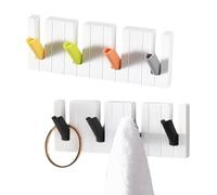 SamHeng Piano Key Wall Mounted Coat Hooks, 2 Pieces Self-Adhesive Modern Coat Racks with 5 Retractable Hooks, Multipurpose Key Holders Towel Hooks Door Hooks to Hang Robes Scarves Purses Umbrella