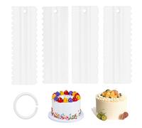 SamHeng Plastic Cake Scraper, 4 Pcs Double Sided Icing Smoother with Serrated Edges, Decorating Comb for Buttercream Fondant Chocolate, DIY Baking Tools for Cake Decorating