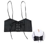 SamHeng Punk Corset Waist Belt for Women, Black PU Leather Stretchy Cinch Belt Adjustable Vest Belt, Elastic Lace-up Tied Waspie Corset Belt for Cosplay Party Dating Rave Halloween Costume