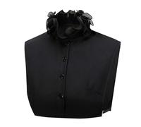 SAMHENG Ruffles Fake Collar for Women, Detachable Half Shirt Blouse False Collar, Elegant Double Wavy Pleated Chiffon Mock Neck Top for Sweaters Collarless Dress (Black)