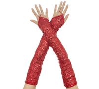 SamHeng Sequin Fingerless Gloves for Women, Glitter Extra Long Opera Gloves Elastic Shiny Elbow Length Dance Gloves Fancy Dress Gloves for Masquerade Party Rave Cosplay Stage Performance (Red)