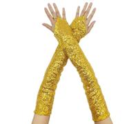 SamHeng Sequin Fingerless Gloves for Women, Glitter Extra Long Opera Gloves Elastic Shiny Elbow Length Dance Gloves Fancy Dress Gloves for Masquerade Party Rave Cosplay Stage Performance (Gold)