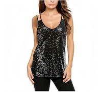SamHeng Sequin Tank Camisole Tops for Women Sleeveless Glitter Vest Shirt Party Blouse V Neck Shining Cami Tank for Night Club Cocktail Party(Black/L)