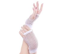 SamHeng Short Fishnet Gloves - 1 Pair White Pierced Nylon Fingerless Mesh for Funky Retro Elegant Stretchy Opera Evening Party 1920s - 80s Dance Disco Costume Parties Supplies