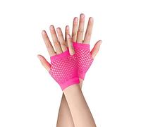 SamHeng Short Fishnet Gloves - 1 Pair Yellow Pierced Nylon Fingerless Mesh for Funky Retro Elegant Stretchy Opera Evening Party 1920s - 80s Dance Disco Costume Parties Supplies
