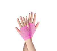 SamHeng Short Fishnet Gloves - 1 Pair Yellow Pierced Nylon Fingerless Mesh for Funky Retro Elegant Stretchy Opera Evening Party 1920s - 80s Dance Disco Costume Parties Supplies